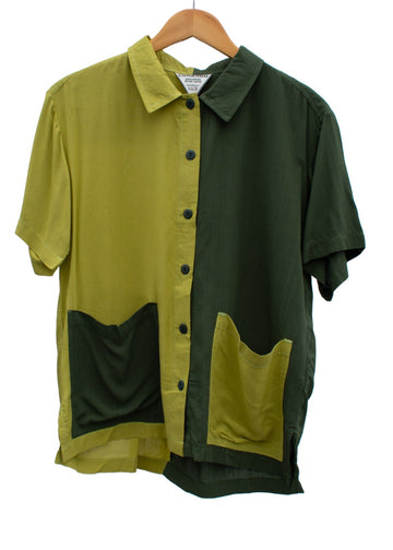 Womens button down Top - Nicole Green Combo Nicole Two Tone Top