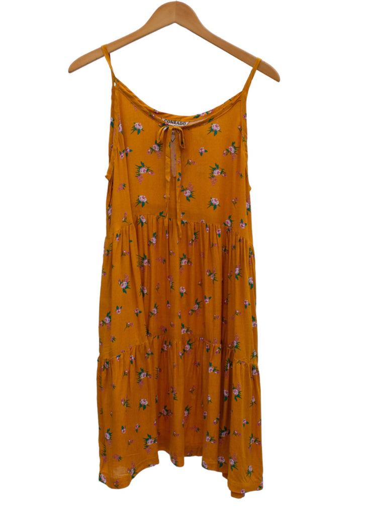 Women's Mini Dress - Floral Mini Dress - Adelaide Orange Floral Print Tiered Dress