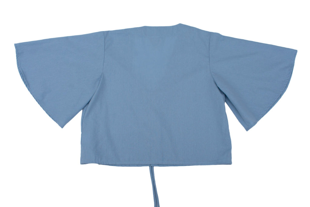 Conrado Top - Evie Blue Flounce Sleeve Tied Linen Top - Back