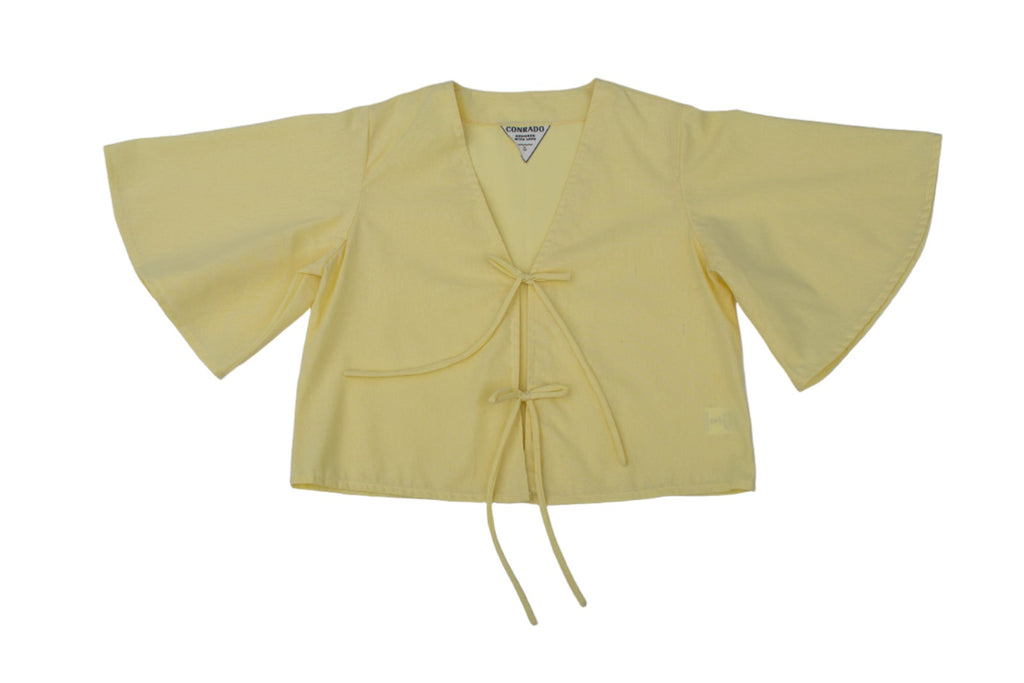 Conrado Top - Evie Yellow Flounce Sleeve Tied Linen Top