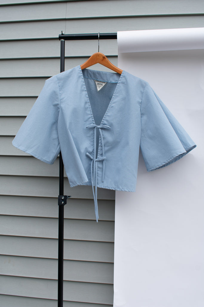 Conrado Evie Tied Linen Top in Sky Blue