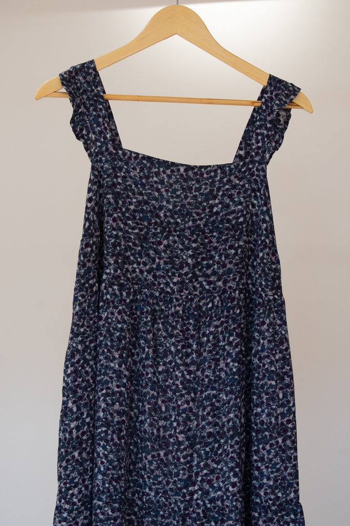 Posey Ruffled Sleeved Tiered Mini Navy Print Boho Dress