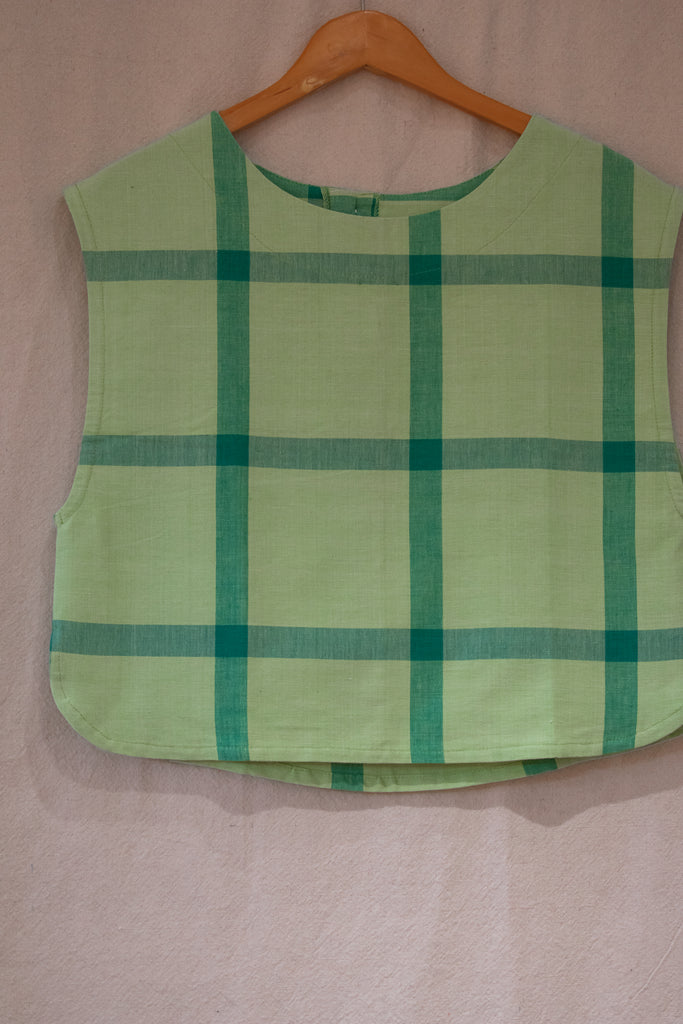 Alyssa Plaid Cotton Top Teal Plaid