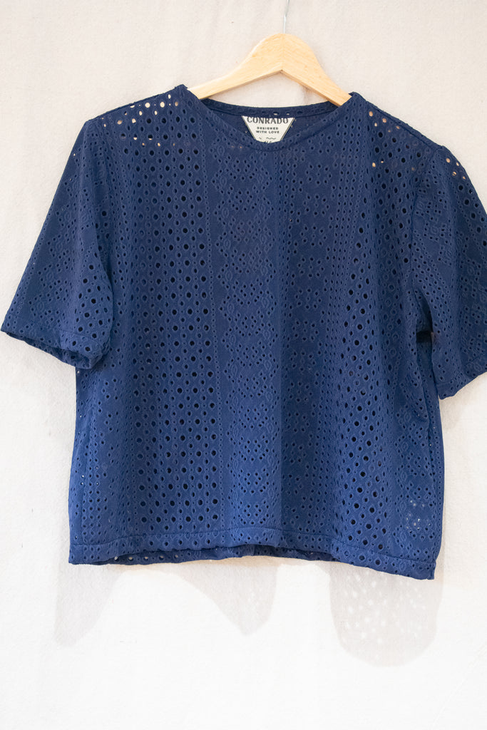 Forest Eyelet Top Navy