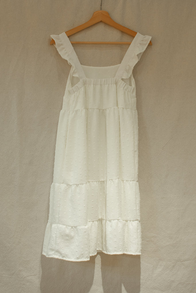 Posey Ruffled Sleeved Tiered Mini White Swiss Dot Boho Dress