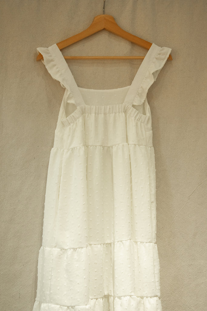 Posey Ruffled Sleeved Tiered Mini White Swiss Dot Boho Dress