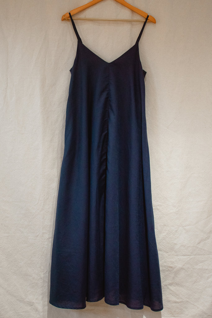 Devi Spaghetti Strap Maxi Dress Navy Linen