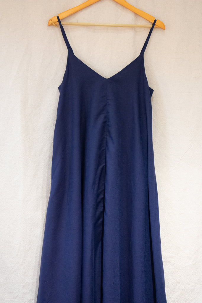 Devi Spaghetti Strap Maxi Dress Navy Linen