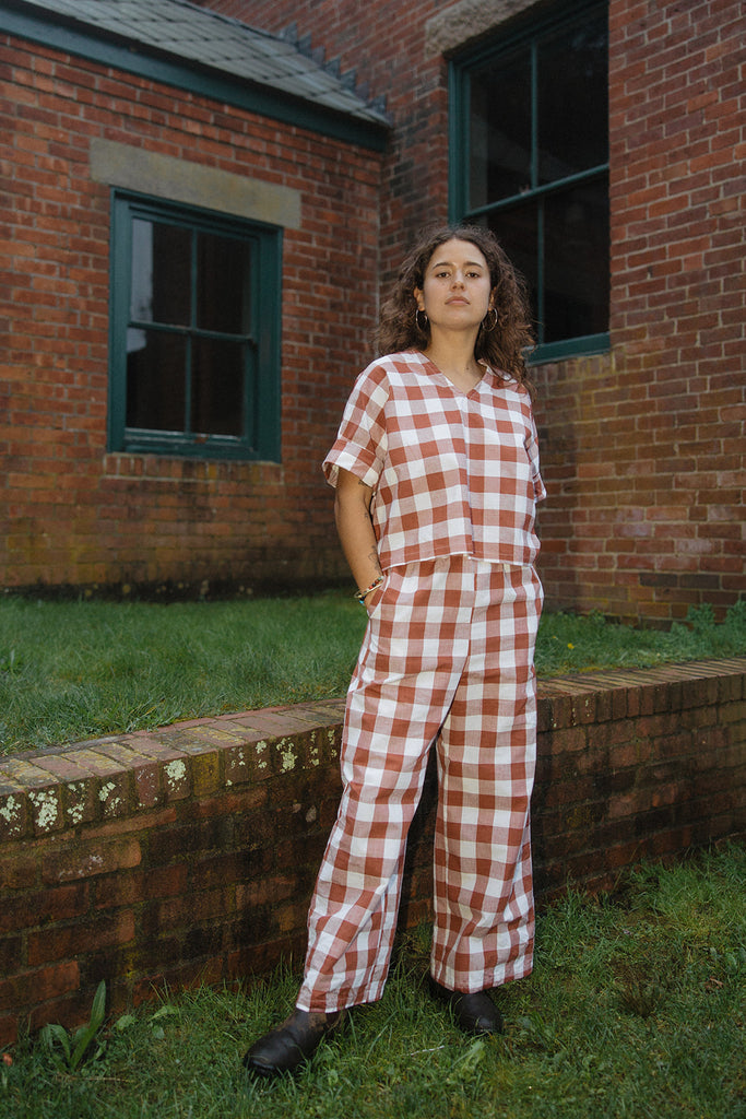 Conrado Cotton Checkered Bailey Boxy Top Reversible Boxy Top