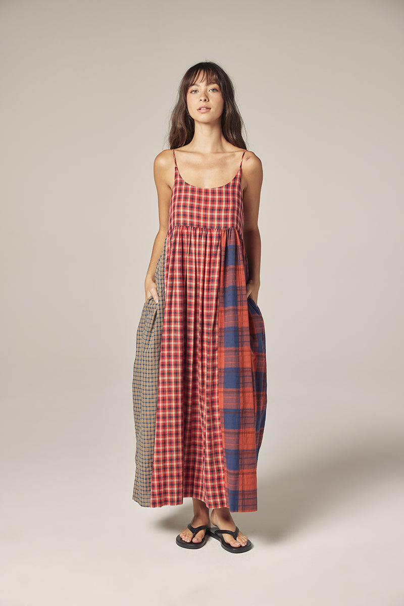 red plaid maxi dress Amente Red Plaid Contrast Midi Dress XS/S