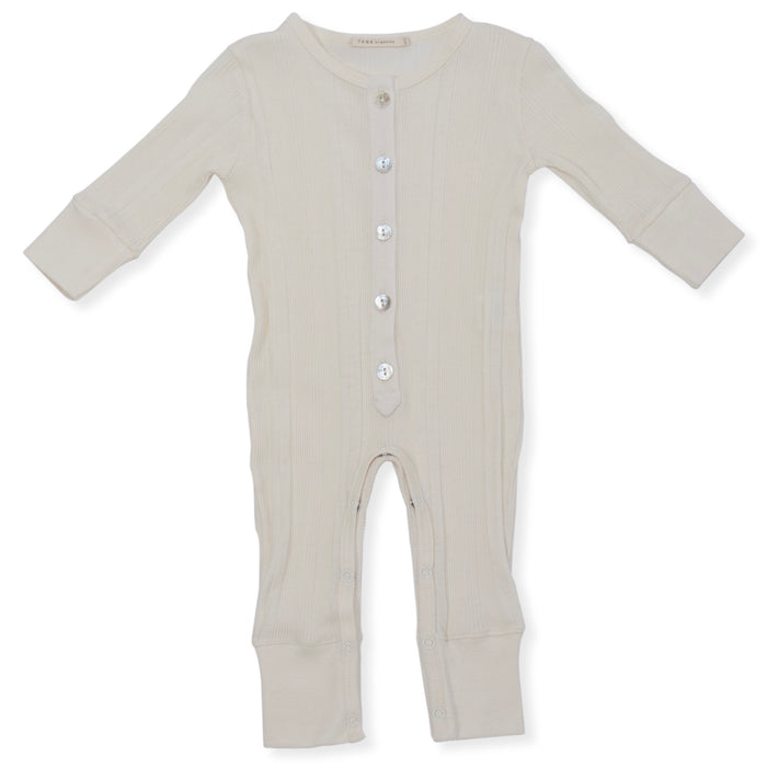 Tane Organics Ecru Long Placket Ribbed Coverall