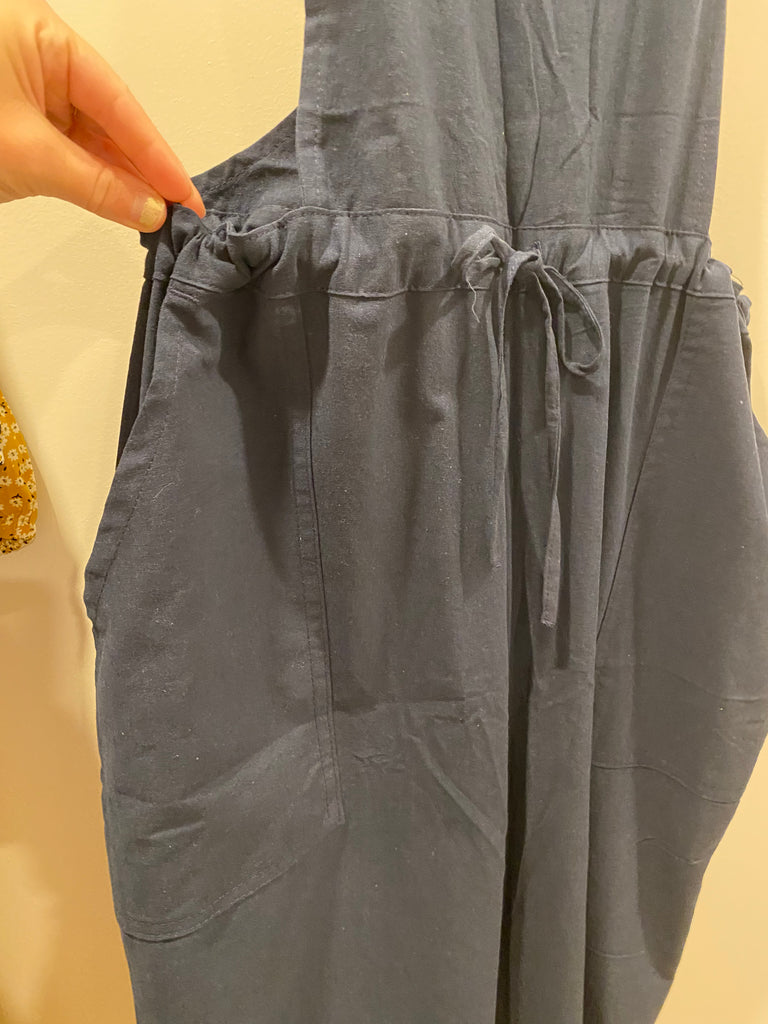 Parker Linen Overalls  Drawstring Waist Detail