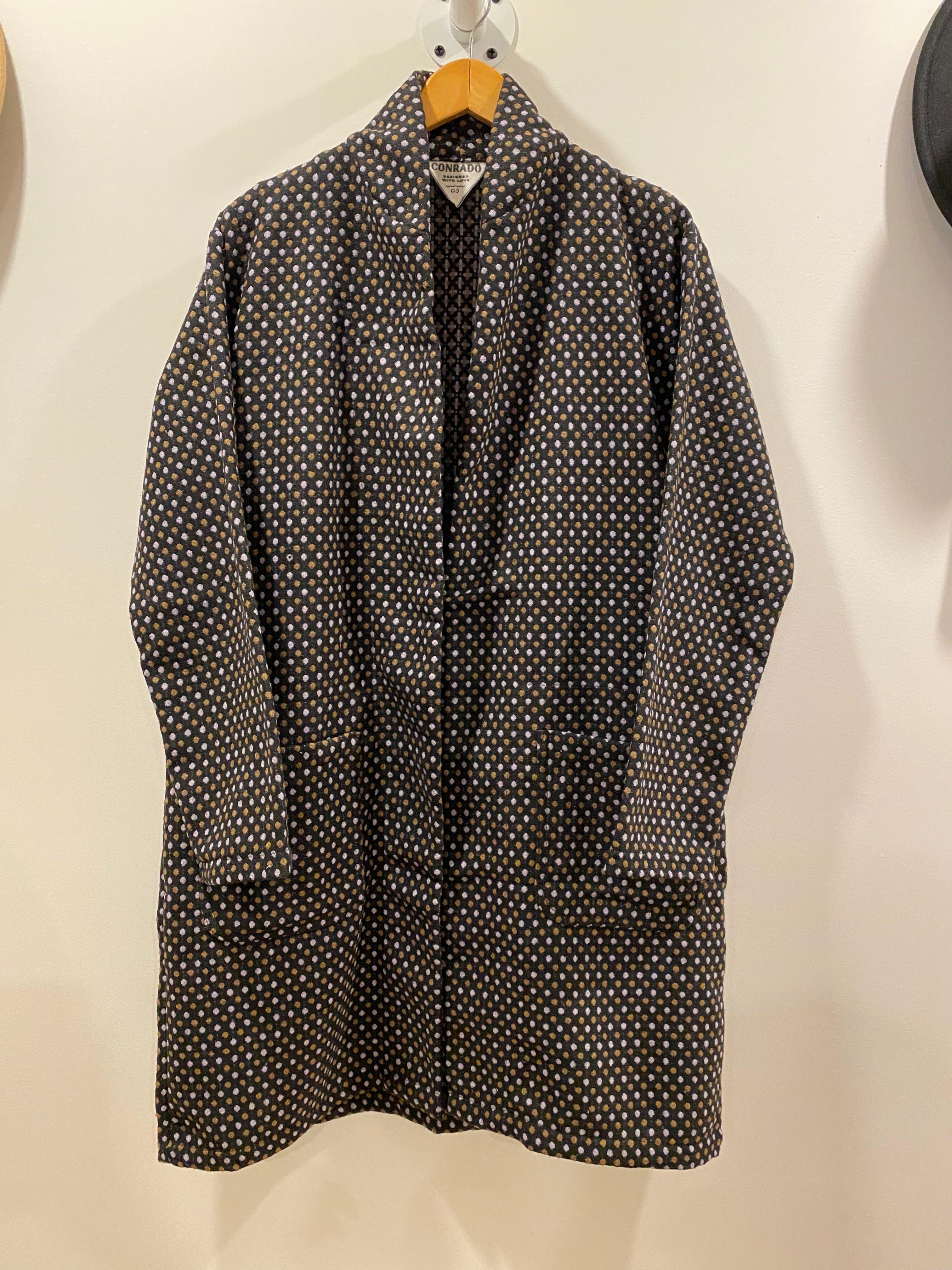 Noa Duster Jacket - Wool Navy Dot