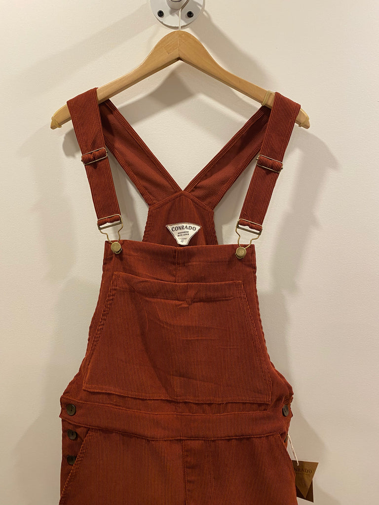Conrado Corduroy Connie Utility Overalls - Rust Red Corduroy Overalls - Front Detail