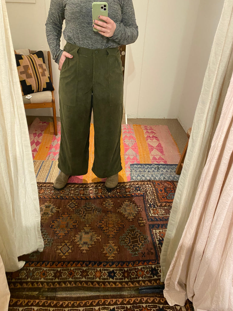 Lindsey Olive Green Corduroy Pants - Conrado