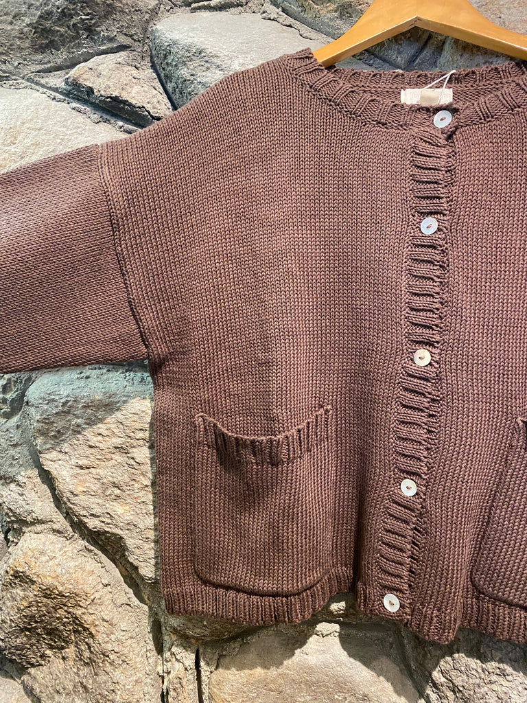 Honest Cotton - Louisa Chocolate Cardigan - Brown Cotton Sweater