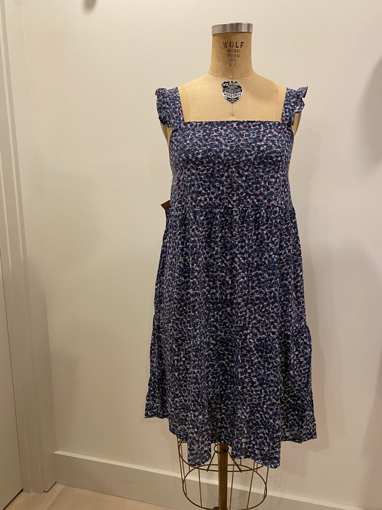 Posey Ruffled Sleeved Tiered Mini Navy Print Boho Dress