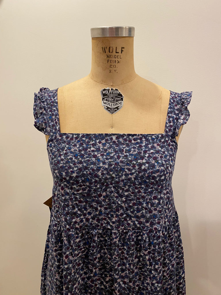 Posey Ruffled Sleeved Tiered Mini Navy Print Boho Dress