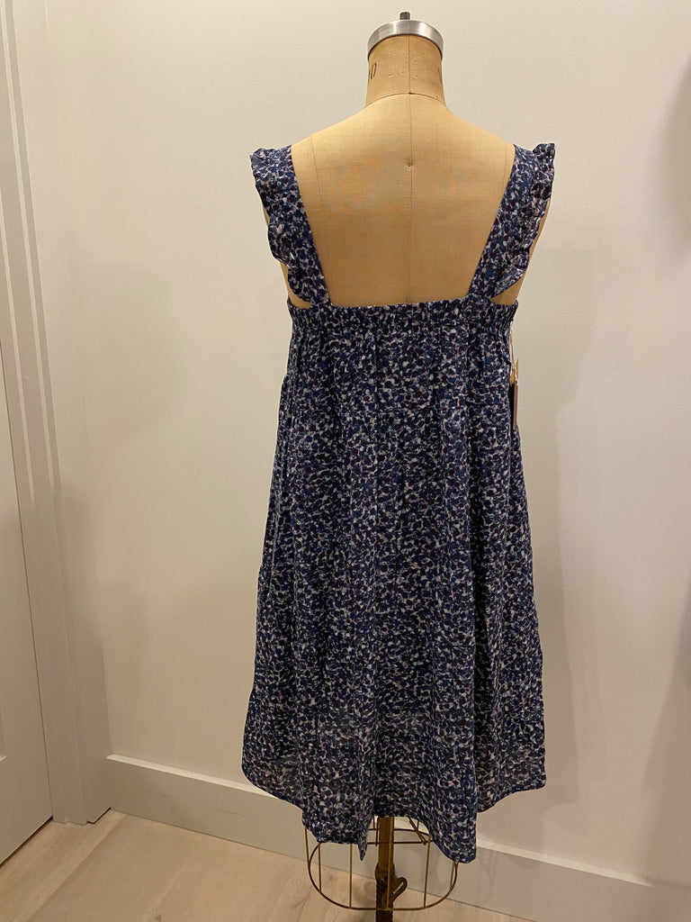 Posey Ruffled Sleeved Tiered Mini Navy Print Boho Dress
