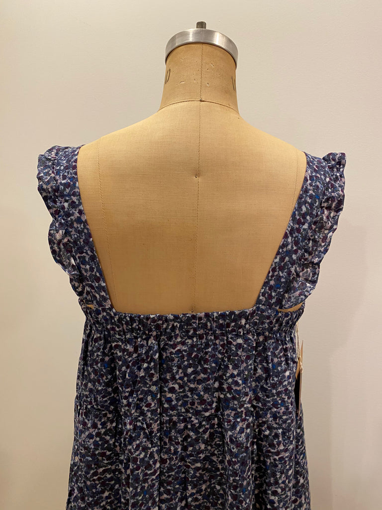 Posey Ruffled Sleeved Tiered Mini Navy Print Boho Dress