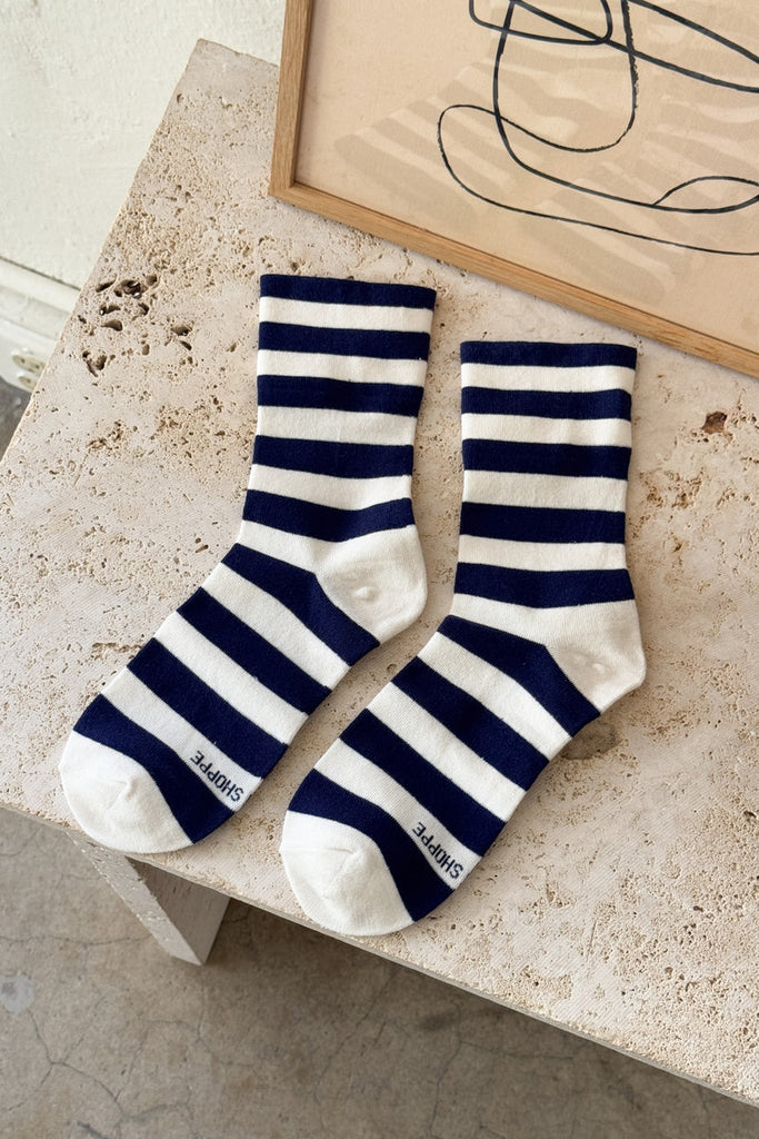 Le Bon Shoppe - Wally Socks - Wide navy stripe Socks