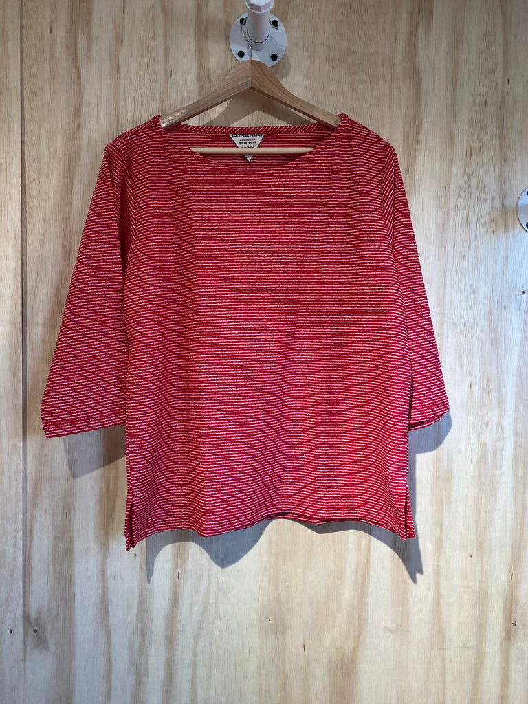 Gale Striped Boatneck Sweatshirt- Red & White Stripe Top