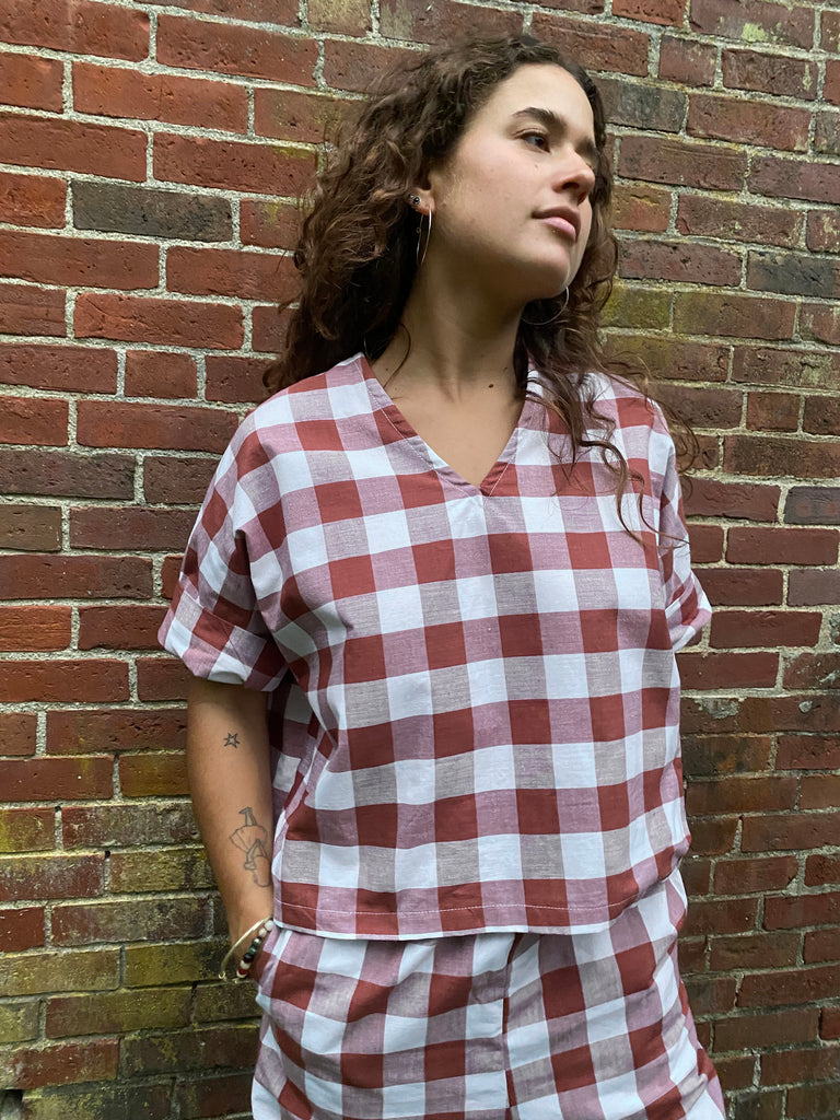 Cotton Checkered Bailey Boxy Top