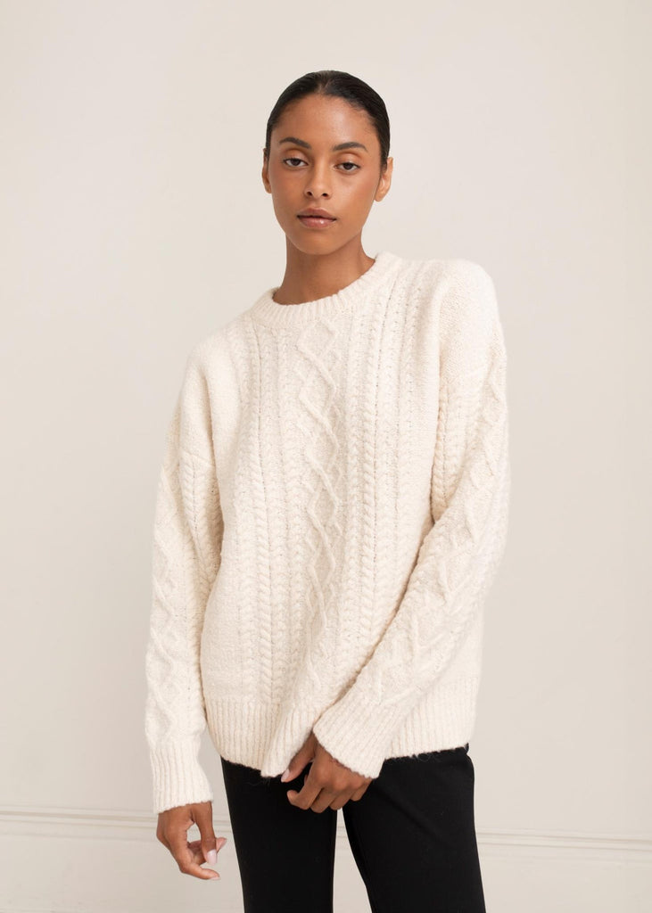 Paper Label Rayna Cable Sweater - Cream 