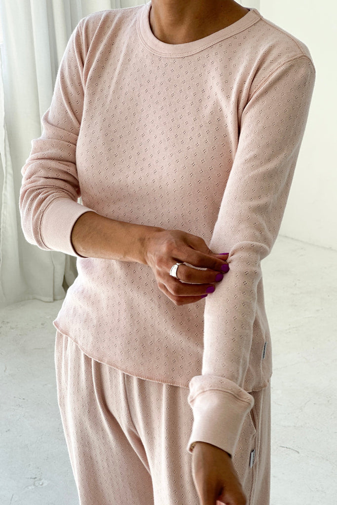 Pointelle Fundamental Tee Baby Pink Long Sleeve Pointelle Top