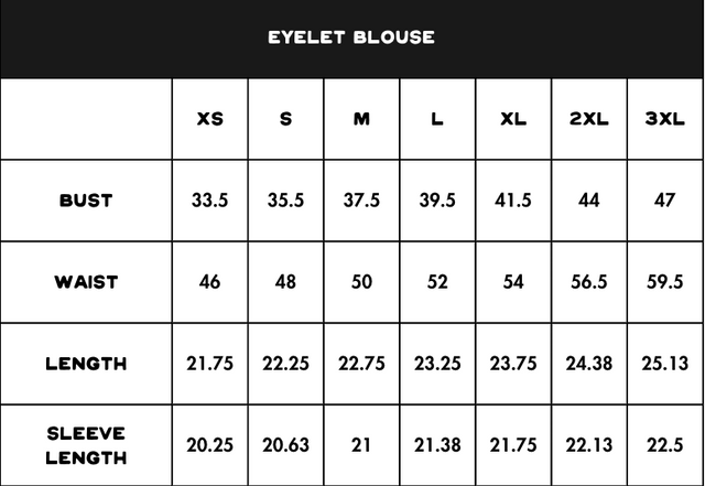 Sønderhaus Eyelet Blouse Size Guide