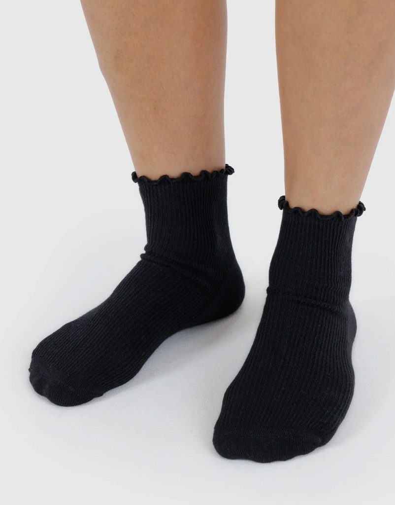 Baggu Lettuce Edge Sock Black