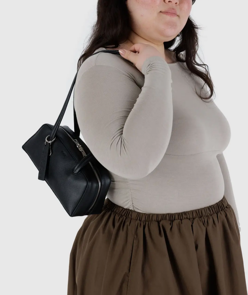 Baggu Small Recycled Leather Black Bowler Bag