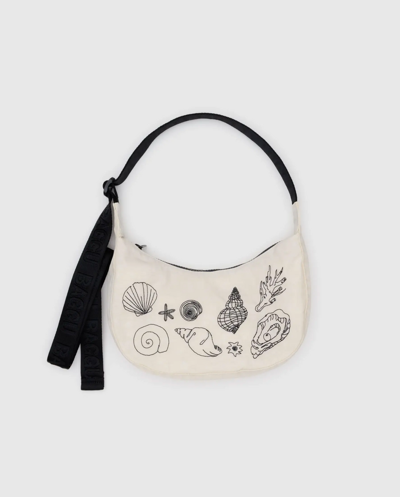 Baggu Small Nylon Crescent Bag Embroidered Shells