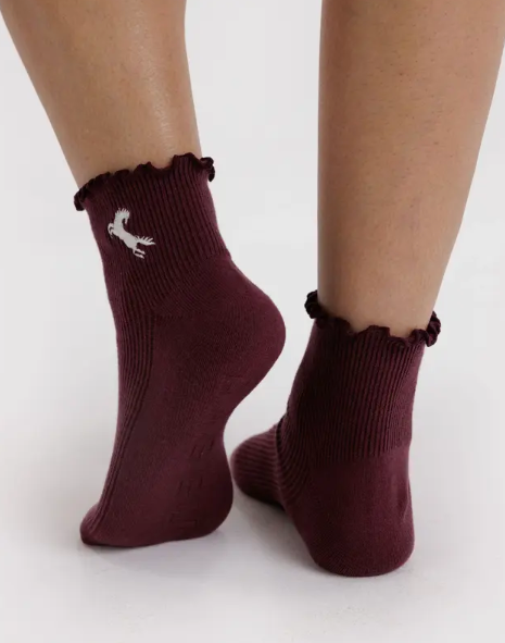 Baggu Lettuce Edge Sock - Mahogany & Navy Icons