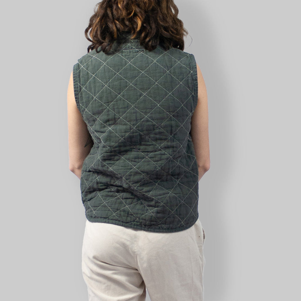 Utility Canvas Quilted Snap Vest - Charcoal