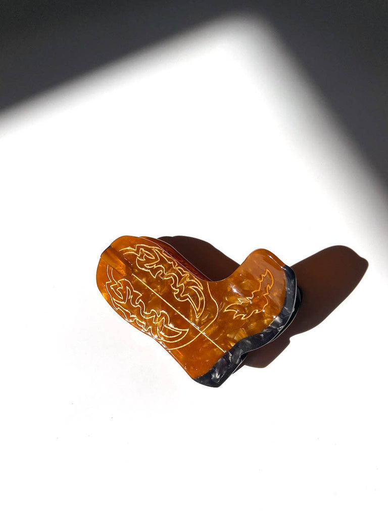 Solar Eclipse - Hand-painted Western Cowboy Boot Claw Hair Clip Brown Boot