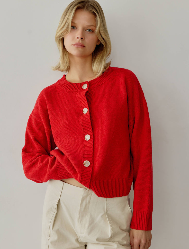 Mod Ref - The Lucy Cardigan | Red Boxy Fit Button-Down Cardigan