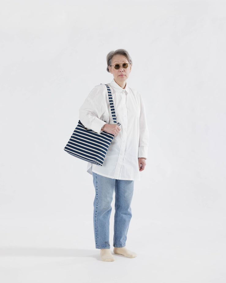 Navy Stripe Horizontal Zip Duck Bag 