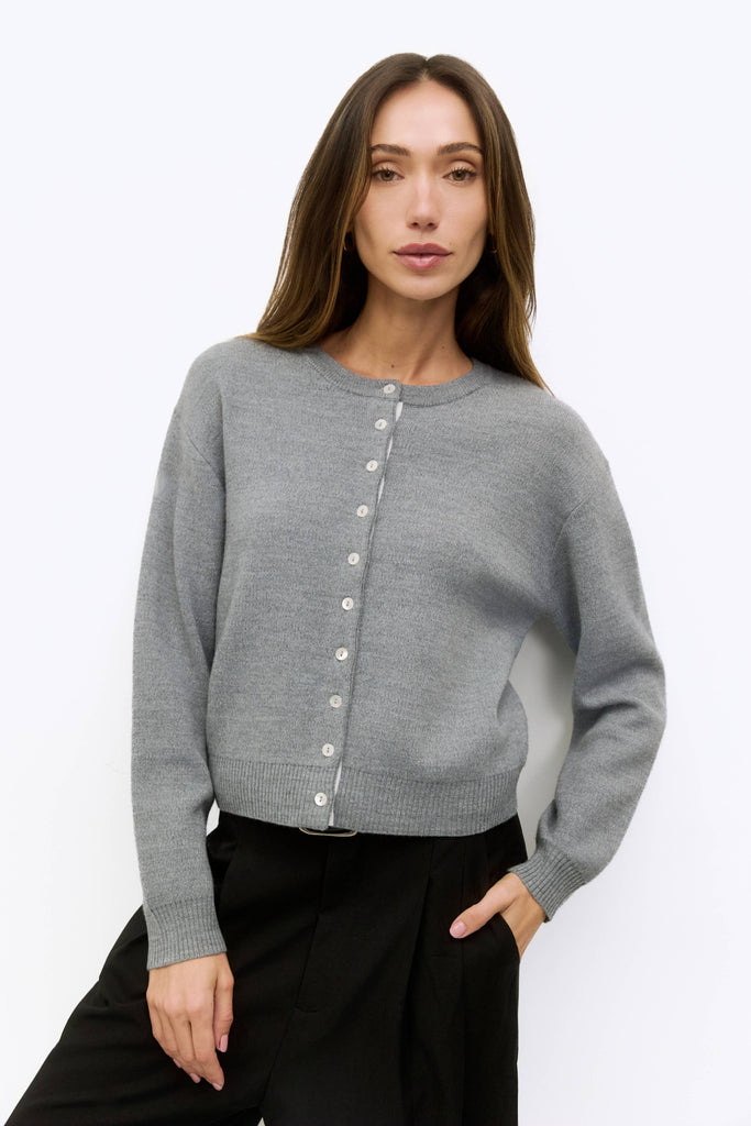 The Malin Heather Grey Cropped Button-Down Cardigan