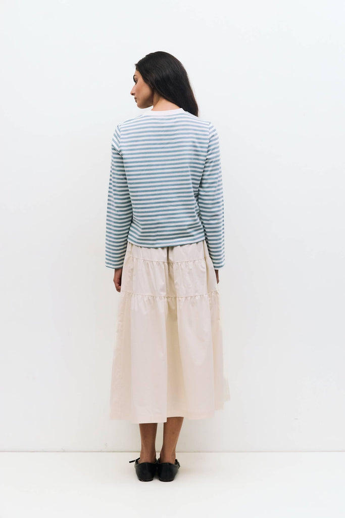 The Kathleen Top Striped Long Sleeve T-Shirt Light Blue and White