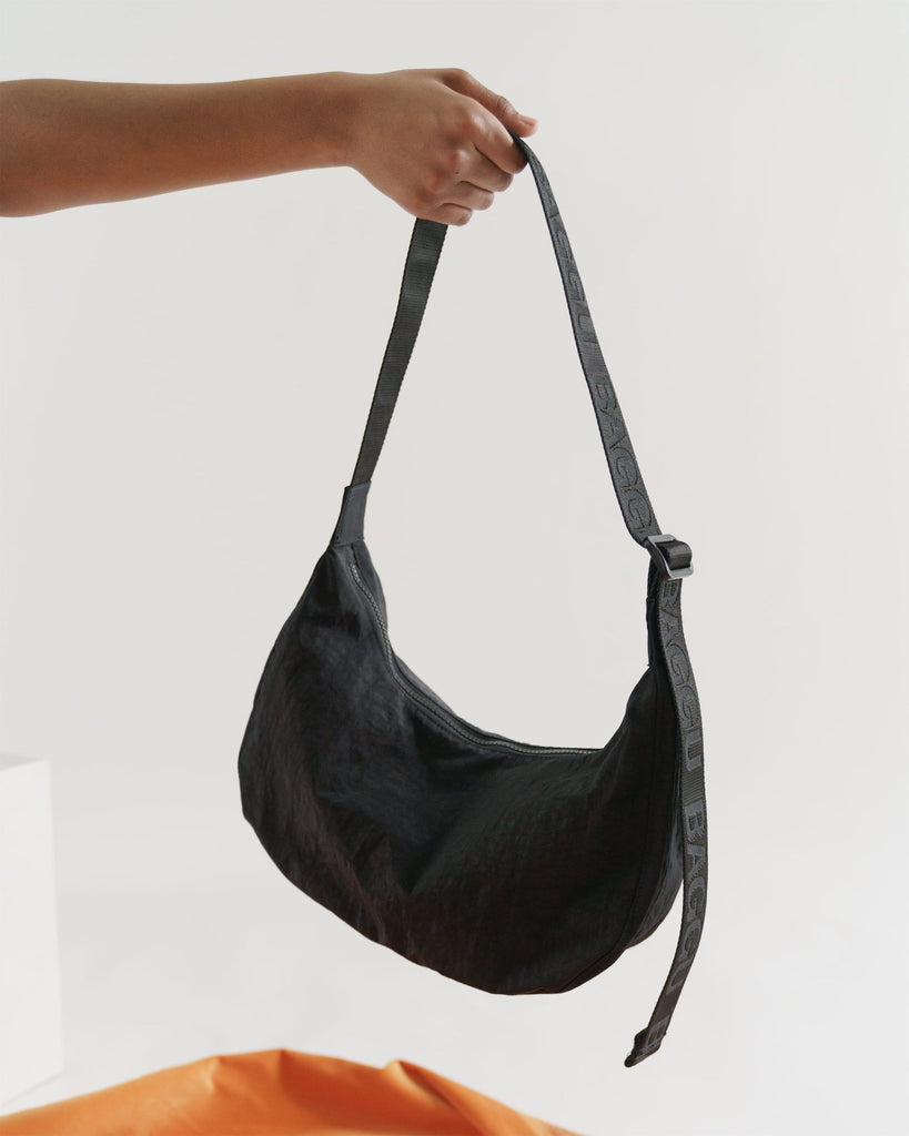 Black Medium Nylon Crescent Bag