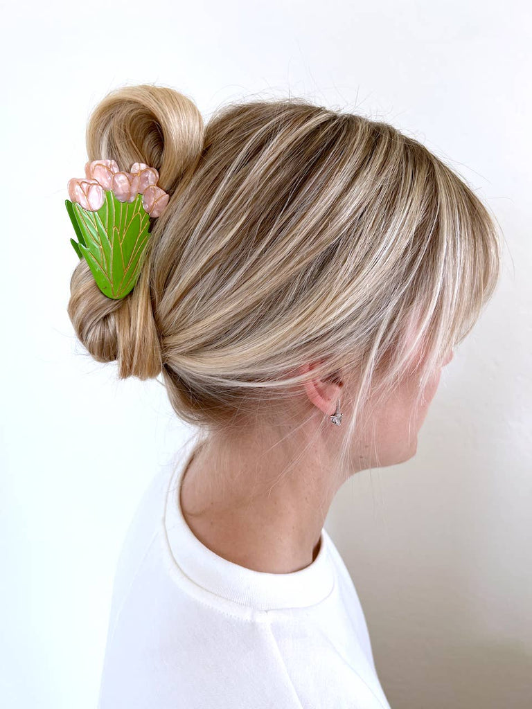 Solar Eclipse - Pink Tulips Flower Claw Hair Clip