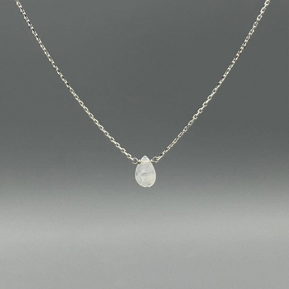  Dainty Moonstone Gemstone Drop Necklace - Sterling Silver