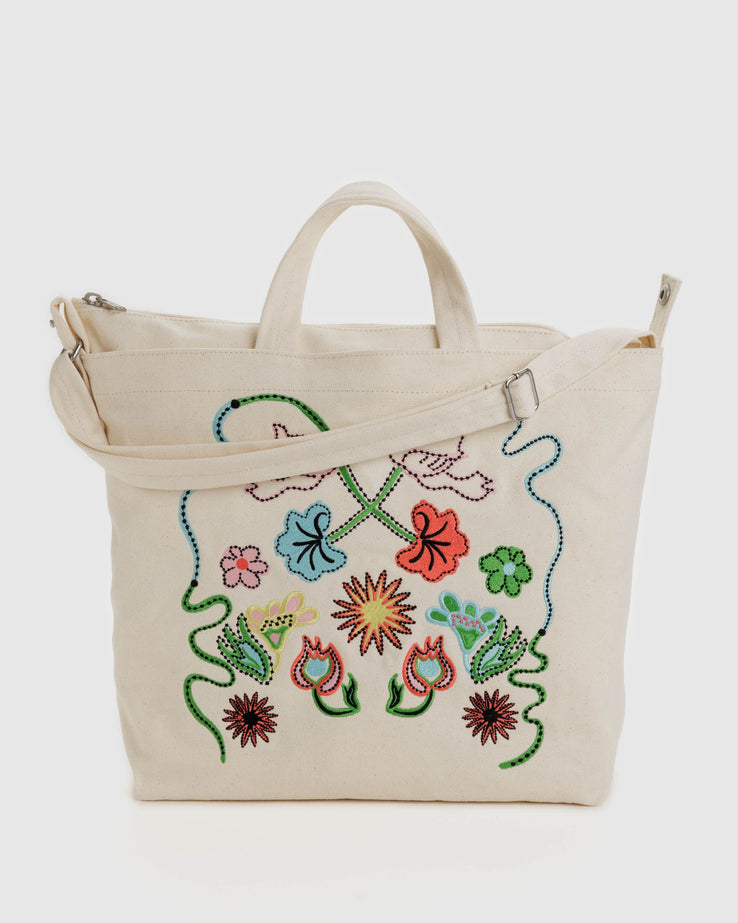 Baggu - Horizontal Zip Duck Bag Embroidered Birds - Canvas Tote Bag - Conrado