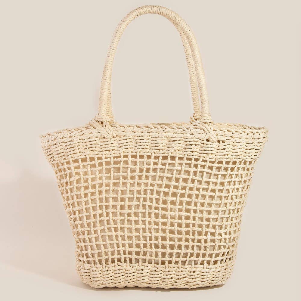 Braided Straw Handle And Mesh Tote Bag