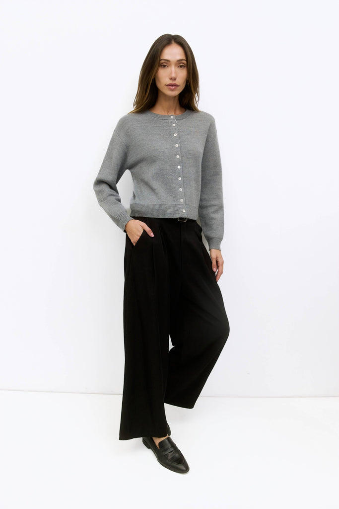 The Malin Heather Grey Cropped Button-Down Cardigan