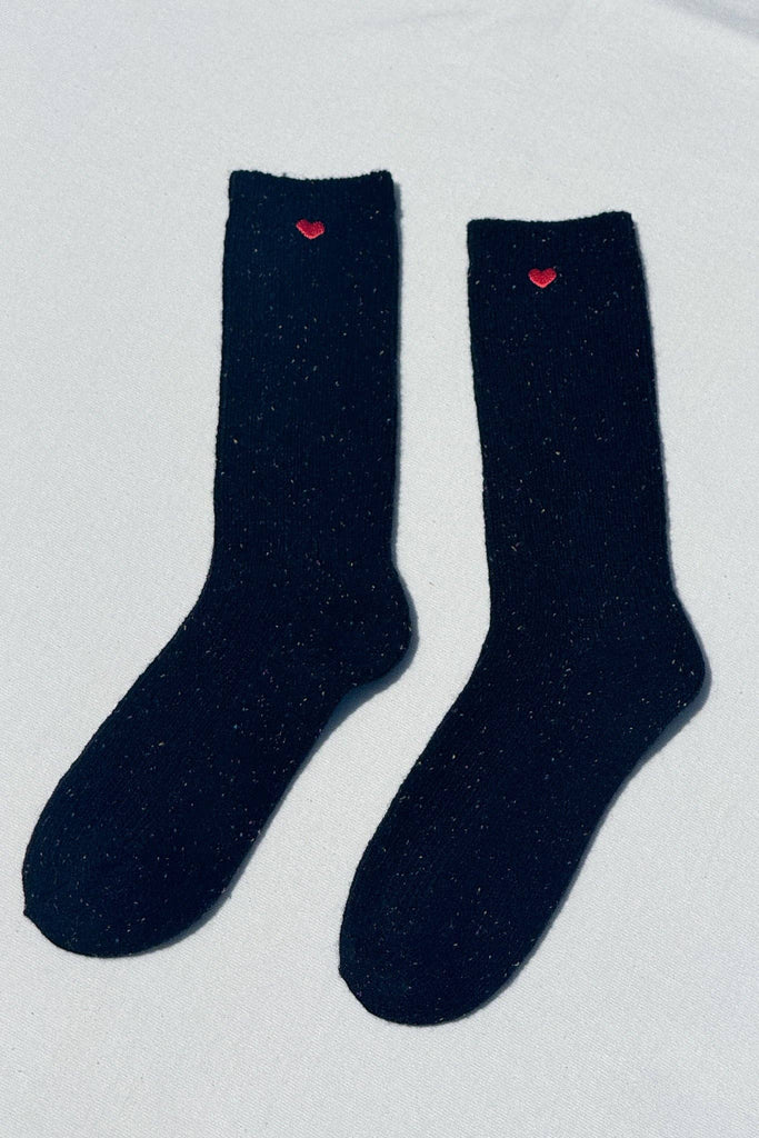 Le Bon Shoppe - Embroidered Snow Socks - Black & Heart