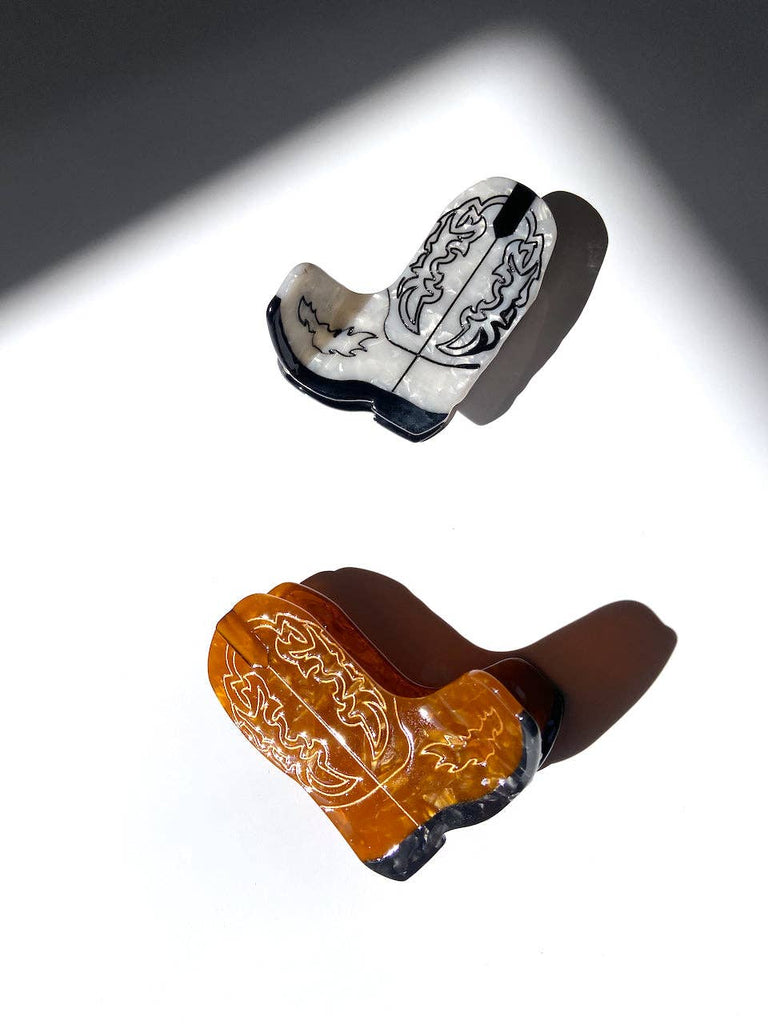 Solar Eclipse - Hand-painted Western Cowboy Boot Claw Hair Clip