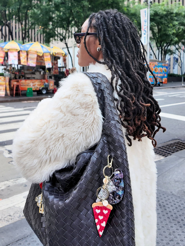 Hand-Painted Pizza Slice Bag Charm + Keychain 