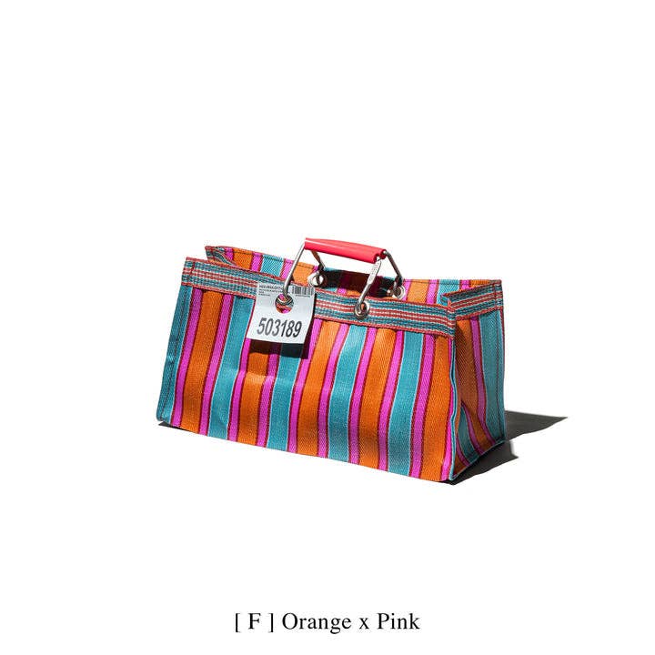 Puebco - RECYCLED PLASTIC STRIPE BAG - Wide - Orange x Pink